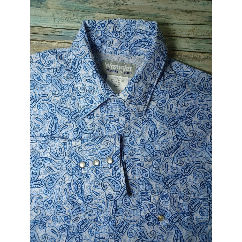 Wrangler Wrancher Mens Medium Pearl Snap Long Sleeve Button-Down Paisley Pattern